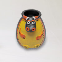 Cow Pen Holder In Black Pottery