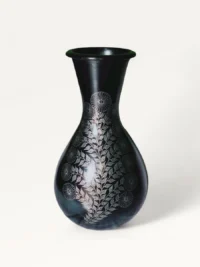 Vase With Floral Design in Black Pottery