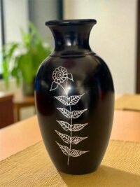 Vase With Floral Design in Black Pottery