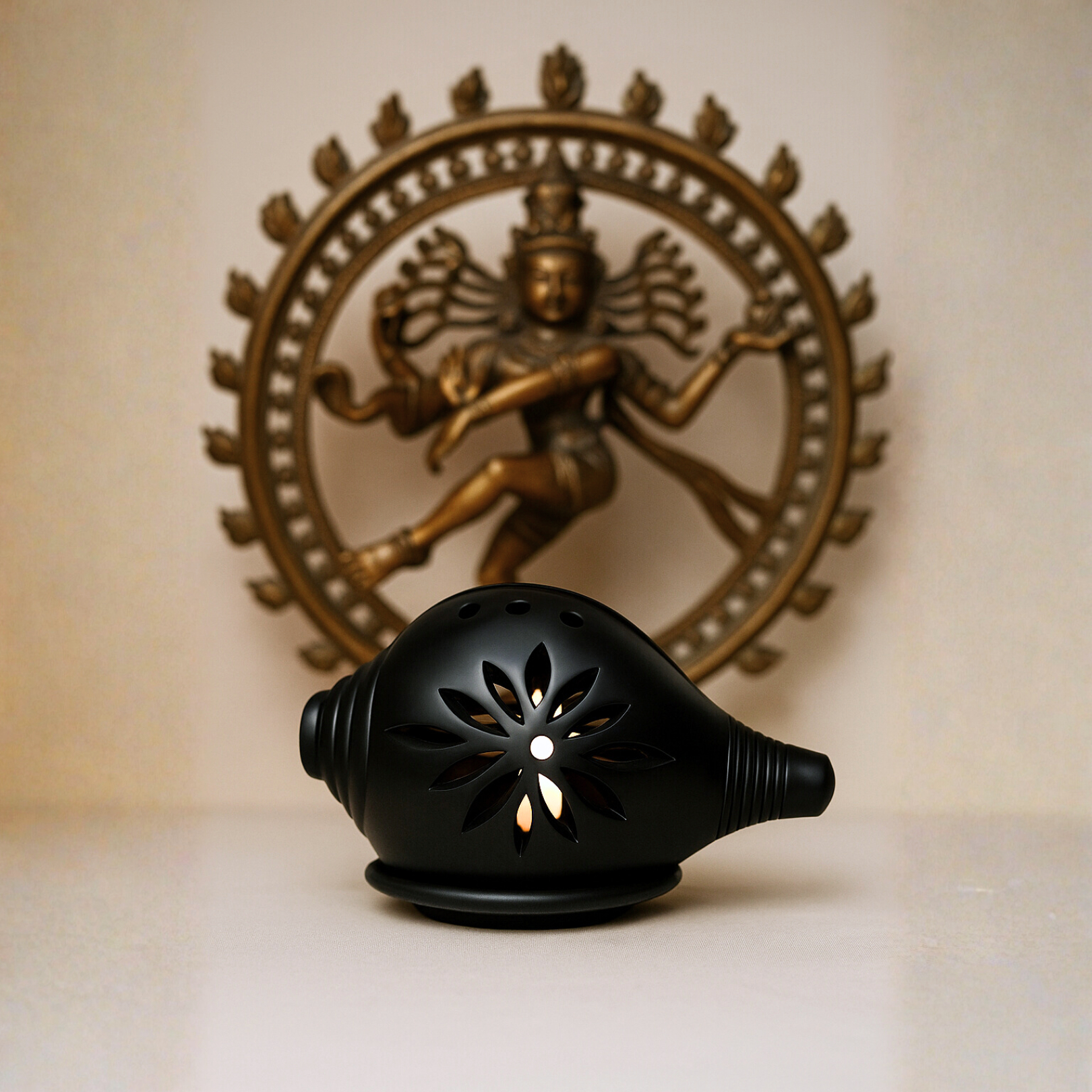 Shanku Candle Light Holder in Black Pottery - Image 4