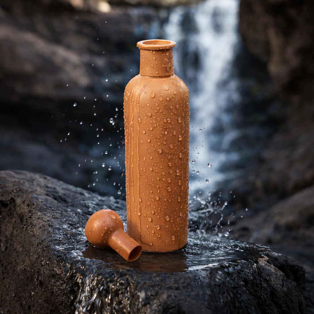 Terracotta clay water bottle with lid - Image 3
