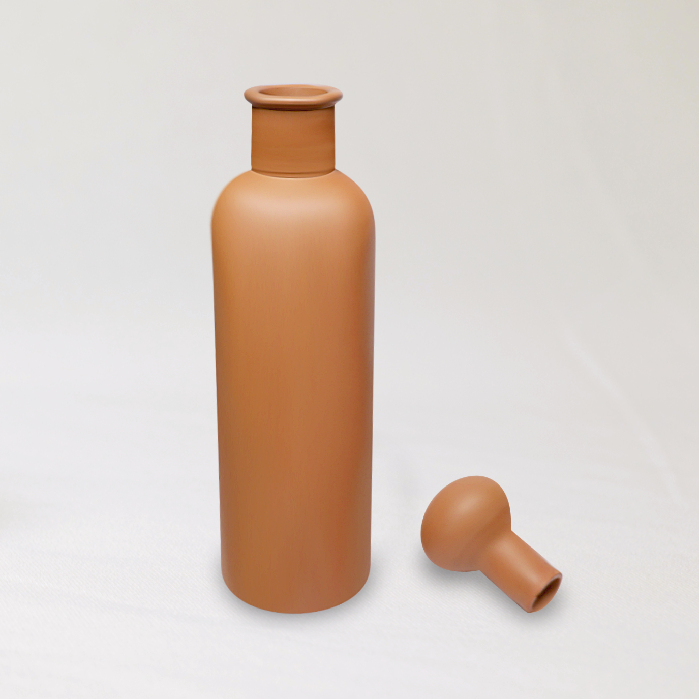 Terracotta clay water bottle with lid - Image 2